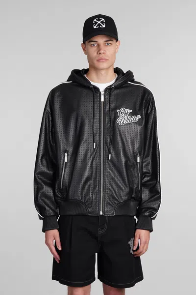 Off-white Perforated Leather Jacket With Frontal Logo Patch In Black