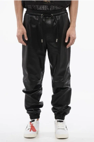 Off-white Leather Joggers With Drawstrings In Black