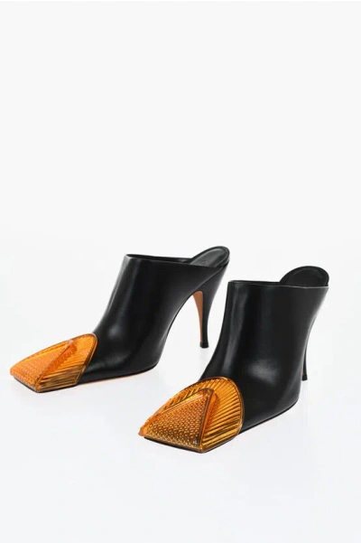 OFF-WHITE LEATHER LUNAR MULES WITH STATEMENT DETAIL HEEL 11 CM