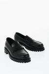 Off-white Stitch Detailed Leather Loafers For Men In Black In Black