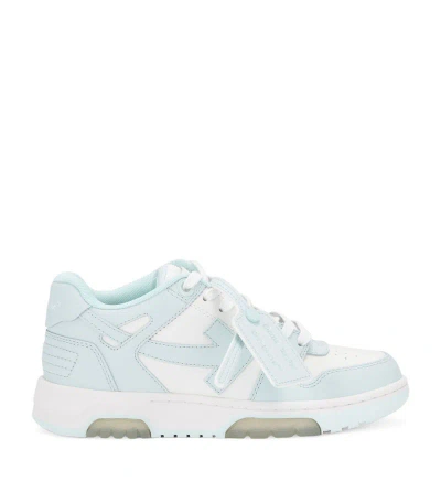 Off-white Leather Sneakers With Contrast Sole And Padded Collar In White/blue