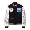 Off-white Black Wizard Leather Wool Varsity Jacket In Multicolor