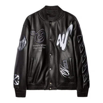 Off-white Dragon Full Lea Over Varsity Jacket In Black