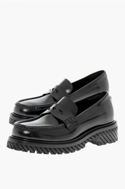 Off-white Leather Penny Loafers In Black