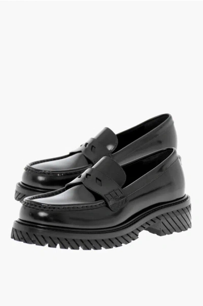 Off-white Diag-stripe Leather Loafers In Black