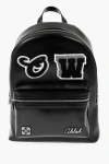 Off-white Leather Round Varsity Backpack With Patches