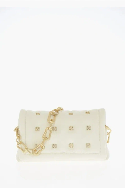 Off-white Leather Shoulder Bag With Iconic Motif In Golden Metal In Beige