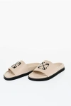 Off-white Leather Slides With Embroidered Logo