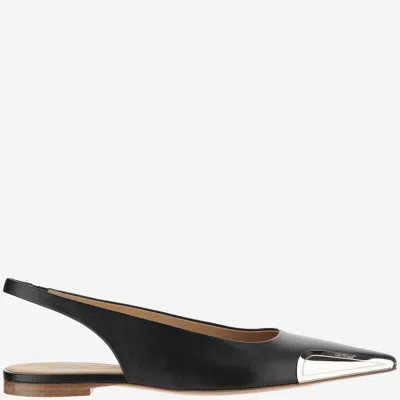 OFF-WHITE LEATHER SLINGBACK WITH METALLIC TOE