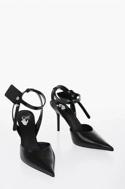Off-white Leather Slingbacks With Patent Detail In Black