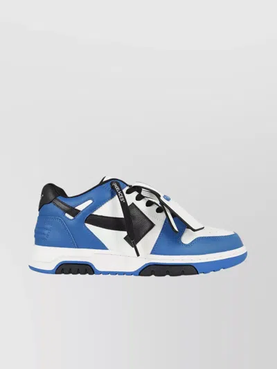 Off-white Leather Sneakers With Blue Sole In White