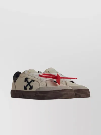 Off-white Leather Sneakers With Contrast Heel Tab In Blue