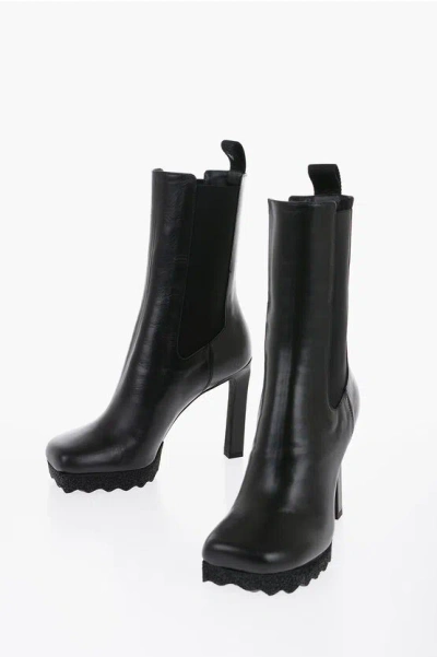 OFF-WHITE LEATHER SPONGE CHELSEA BOOTIES 12CM