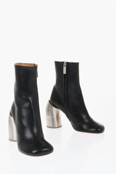 Off-white Leather Spring Booties Statement Heel 11 Cm In Black
