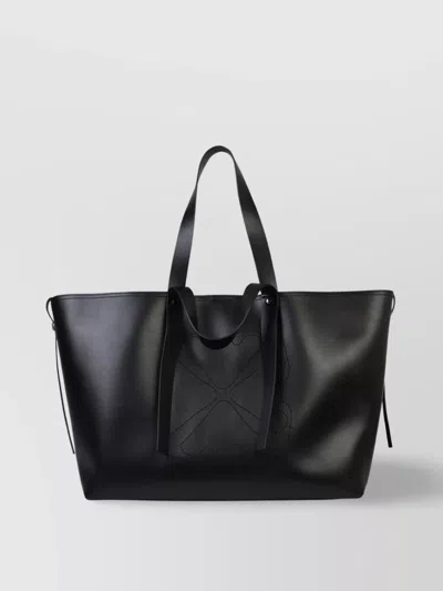 Off-white Leather Tie Detail Tote Bag In Black