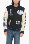 Off-white Leather Varsity Bomber With Patchwork In Black