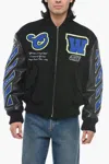 Off-white Leather Varsity Bomber With Patchwork In Black