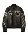 Off-white Logo-embroidered Leather Varsity Jacket In Black