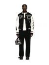 Off-white Leather And Wool Varsity Bomber In Black