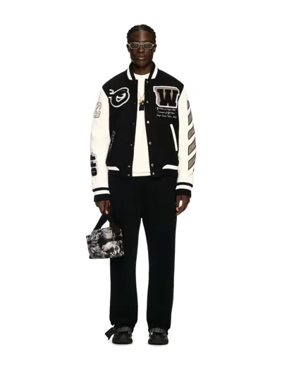 Off-white Leather/wool Varsity Jacket In Black