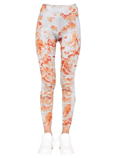 Off-white White Leggings With Chine Flowers Print In Grey