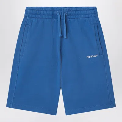Off-white Kids' Bookish Logo-print Track Shorts In Blue