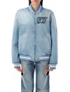 Off-white Light Blue Denim Bomber Jacket In Blue
