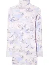 Off-white Light Blue High-neck Mini Dress With Print In Blue