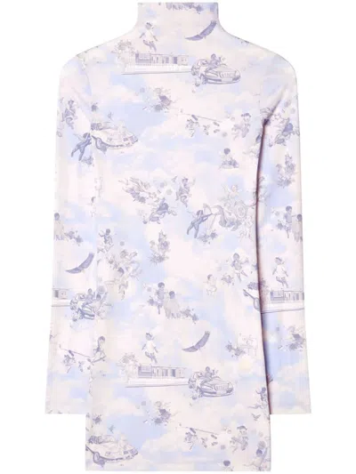 OFF-WHITE OFF-WHITE LIGHT BLUE HIGH-NECK MINI DRESS WITH PRINT