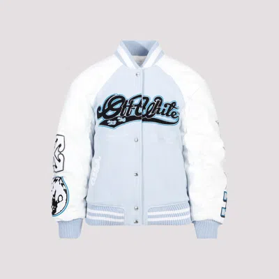 Off-white Lunar Delivery Leather And Wool Bomber Jacket In Blue