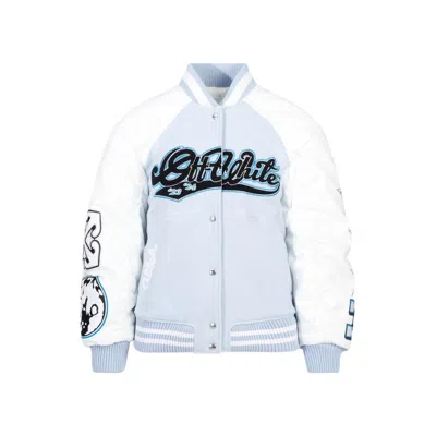 Off-white Lunar Delivery Leather And Wool Bomber Jacket In Blue