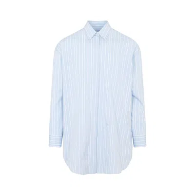 Off-white Blue Stripe-print Cotton Shirt Dress In White