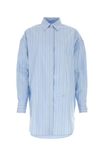 OFF-WHITE LIGHT BLUE ZIP-DETAIL PINSTRIPED POPLIN SHIRT