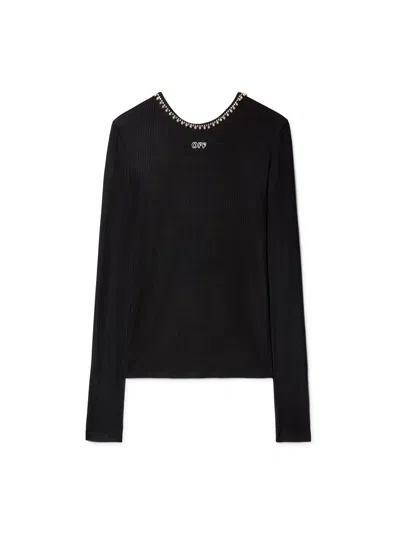 Off-white Light Rib Emb 20s L/s Top In Black