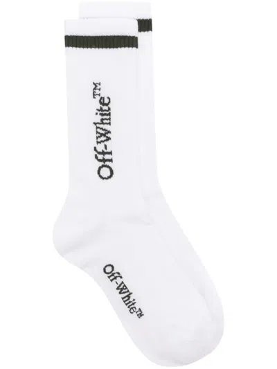 Off-white Line Mid Bksh Calf Knit Socks In White-fo
