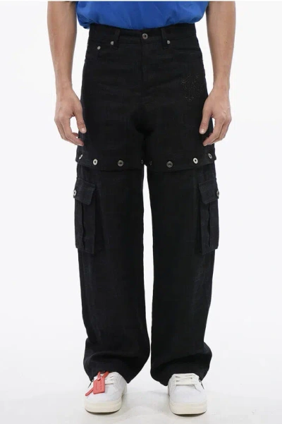 OFF-WHITE LINEN 90SLOGO PANTS WITH MODULAR DESIGN