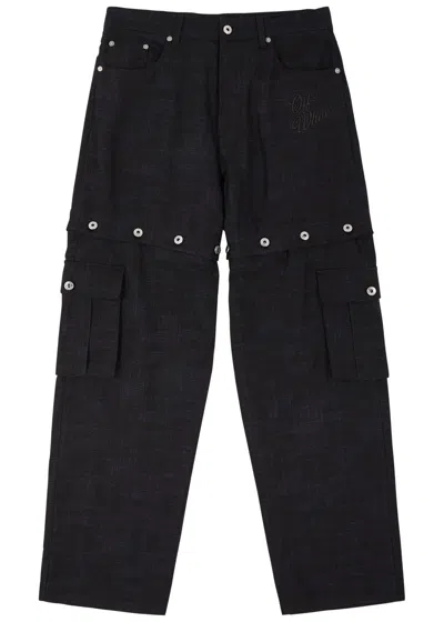 Off-white Linen Cargo Trousers In Black