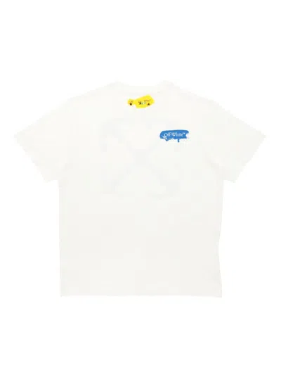 Off-white Kids' Paint Graphic Cotton T-shirt In White/blue