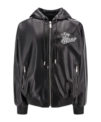 Off-white Perforated Leather Jacket With Frontal Logo Patch In Black