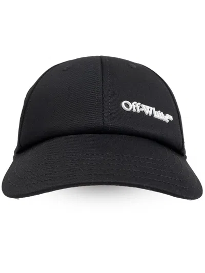 Off-white Cotton Cap With Adjustable Strap And Curved Brim In Black