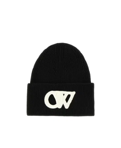 Off-white Logo-appliqué Wool Beanie In Black