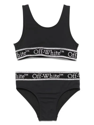 Off-white Kids' Logo-band Bikini Set In 黑色