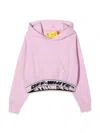 Off-white Logo Cropped Cotton Jersey Hoodie In Pink