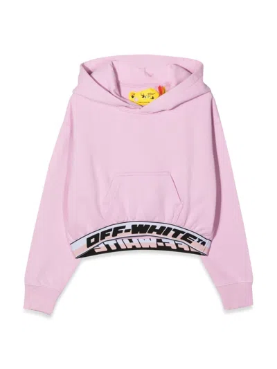 Off-white Kids' Logo Band Hoodie Crop In Pink