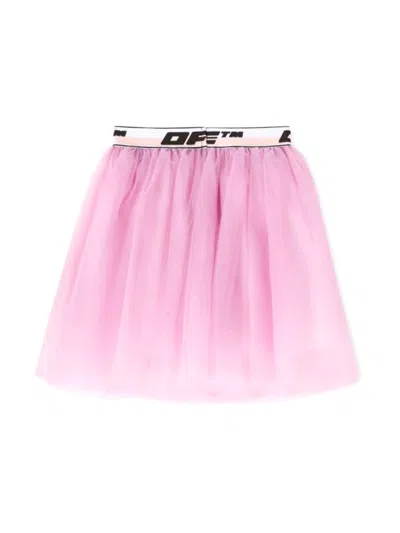 Off-white Kids' Logo Band Tulle Skirt In Pink