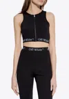 Off-white Fitted Black Top With Front Zip And Logo Underband In Black