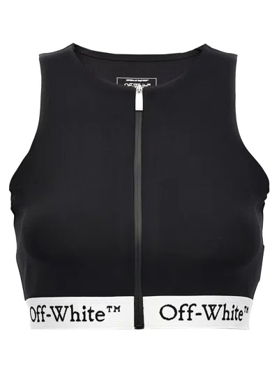 Off-white Logo Band Zipped Rowing Sporty Top In Black