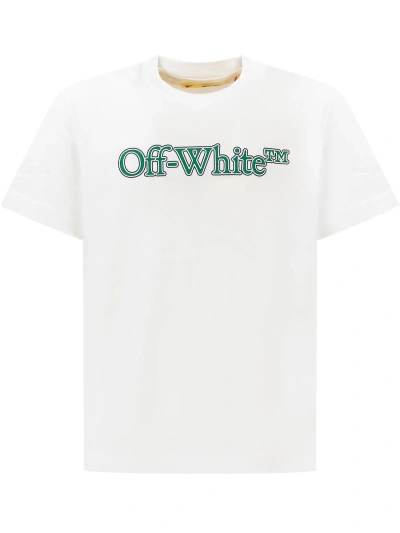 Off-white Kids' Logo Big Bookish T-shirt In White Green