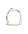 Off-white Pearl Cross Bracelet In Metallic