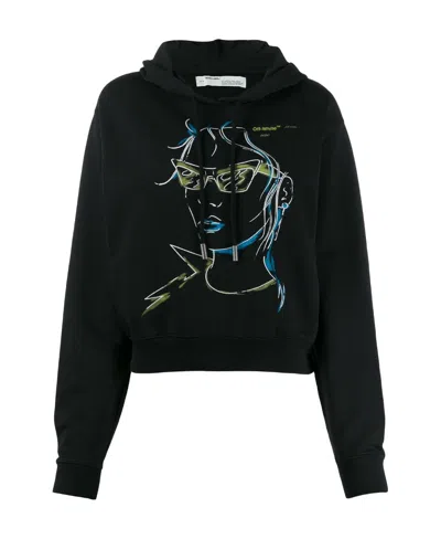 Off-white Logo Character Printed Hooded Hoodie In Black
